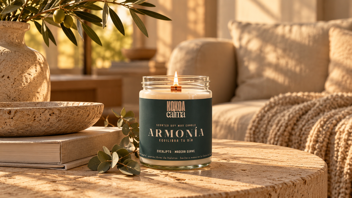 Armonía · Vela de soja aromaterapia de eucalipto y maderas suaves