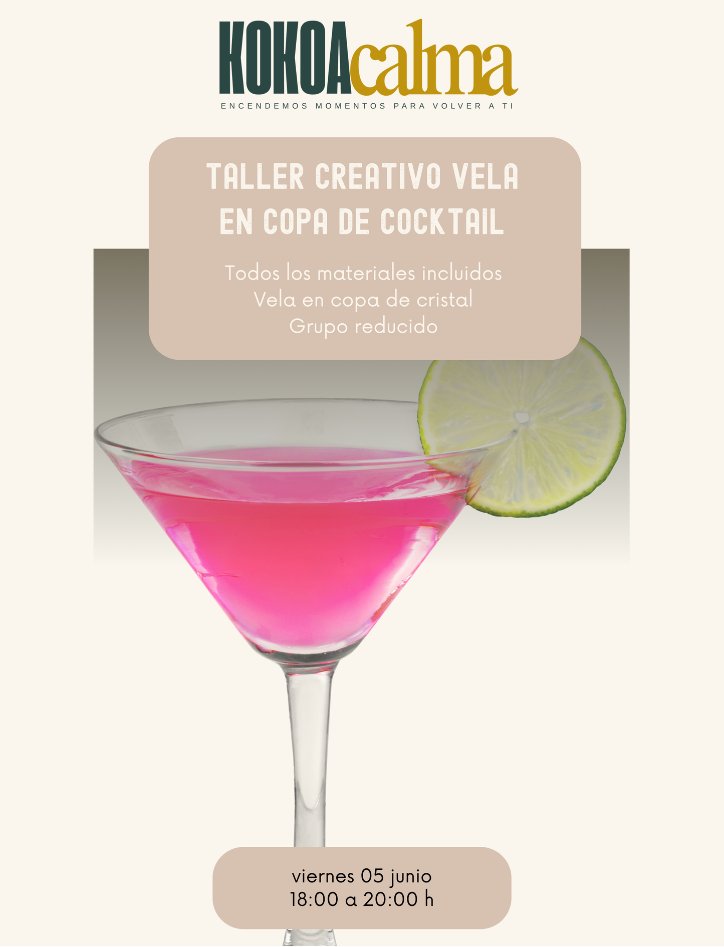 Taller Creativo | Vela  en copa de cocktail | 05 de junio