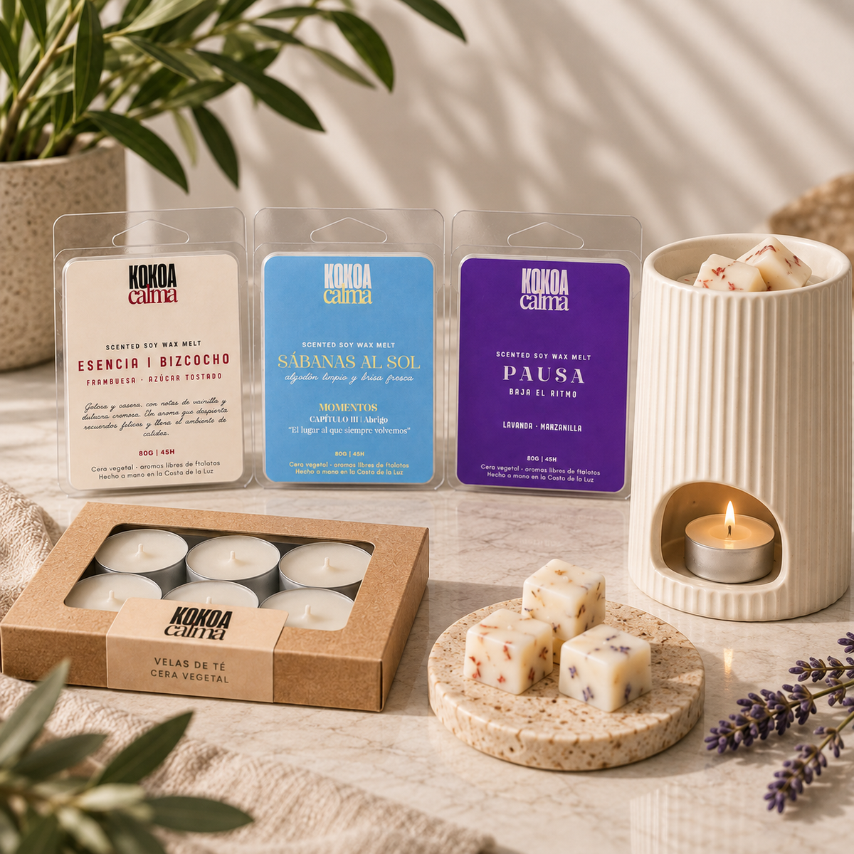 Pack Bestseller Wax Melts · Quemador · 3 wax melts · 6 velas de té