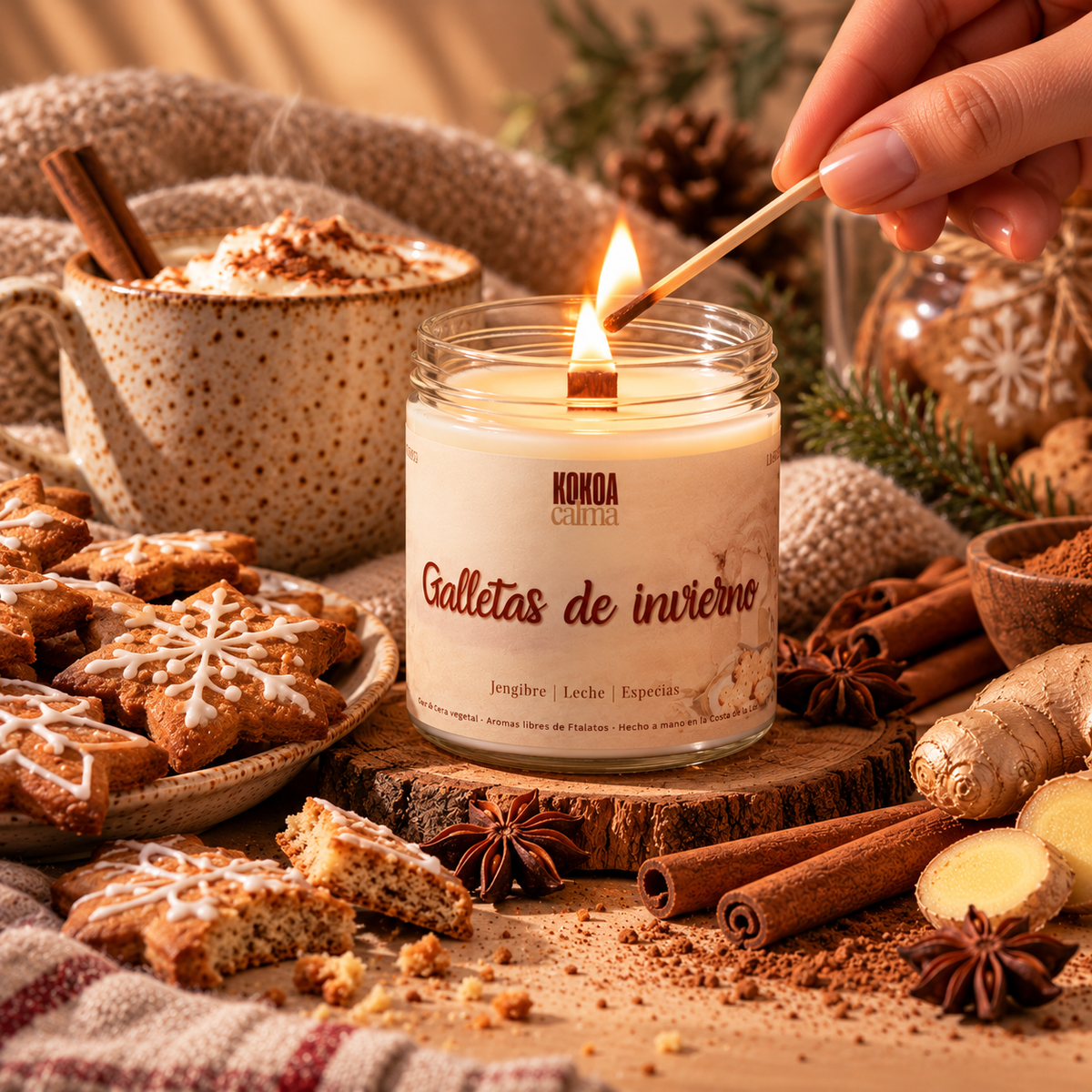Galletas de invierno · Vela de soja de jengibre, leche y especias