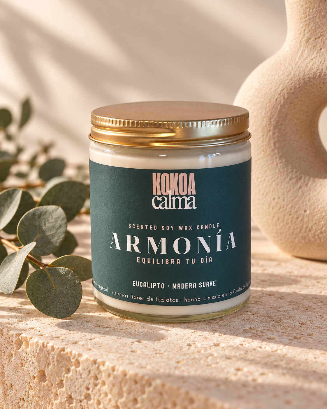 Armonía · Vela de soja aromaterapia de eucalipto y maderas suaves