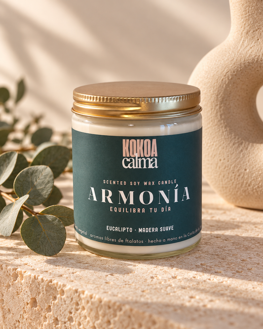 Armonía · Vela de soja aromaterapia de eucalipto y maderas suaves