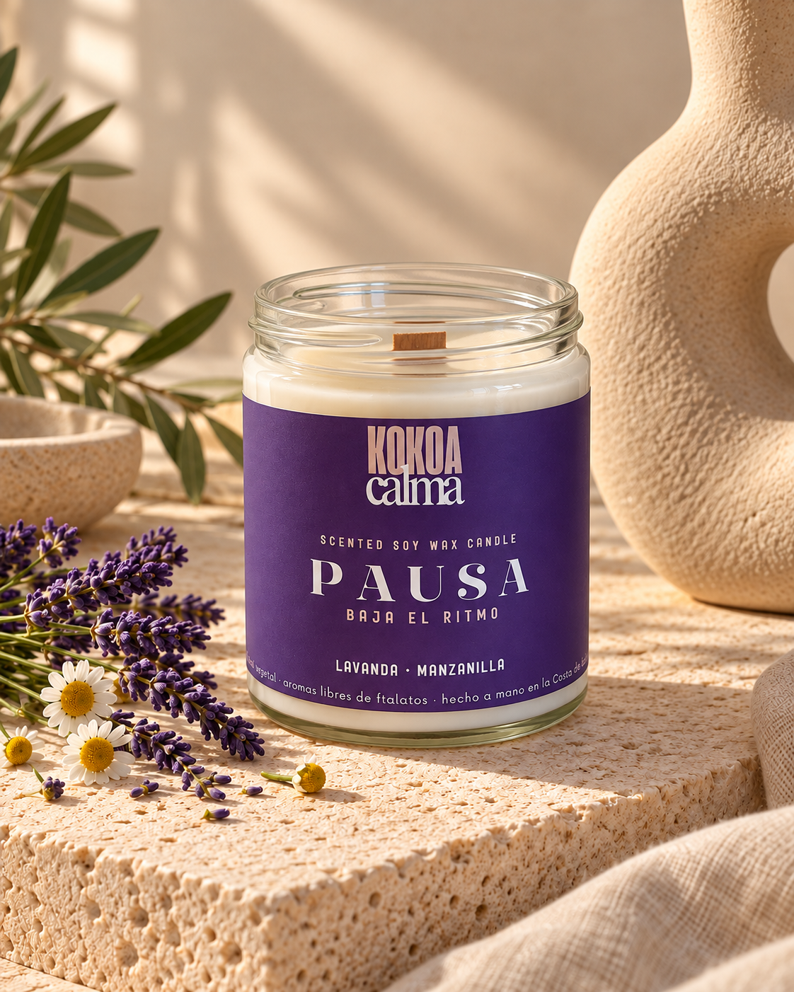 Pausa · Vela de soja aromaterapia de lavanda y manzanilla