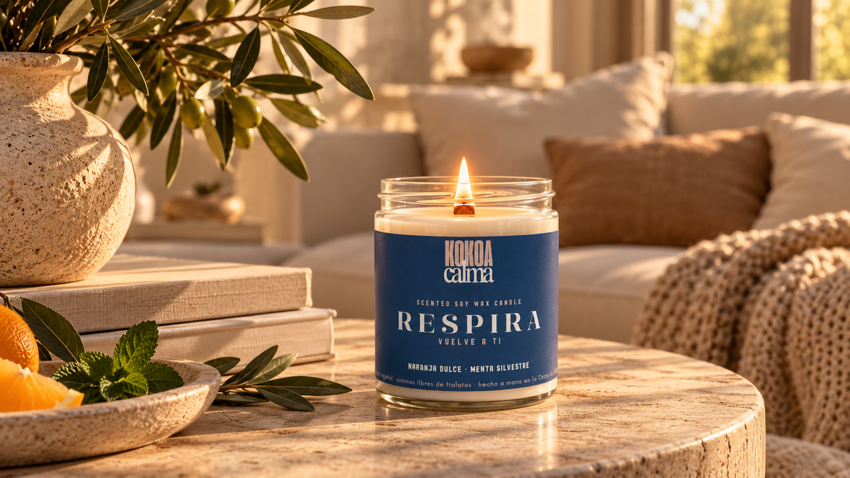 Respira · Vela de soja aromaterapia de naranja dulce y menta silvestre