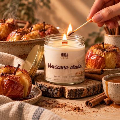 Manzana asada · Vela de soja de manzana, canela y caramelo