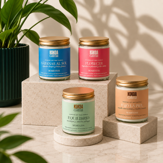 Pack 4 velas de soja Colección Momentos · Los 4 Capítulos de Temporada